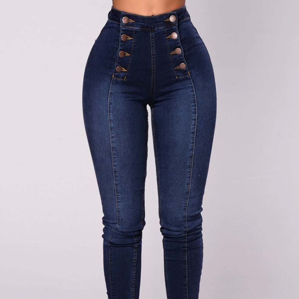 High waisted button down skinny jeans